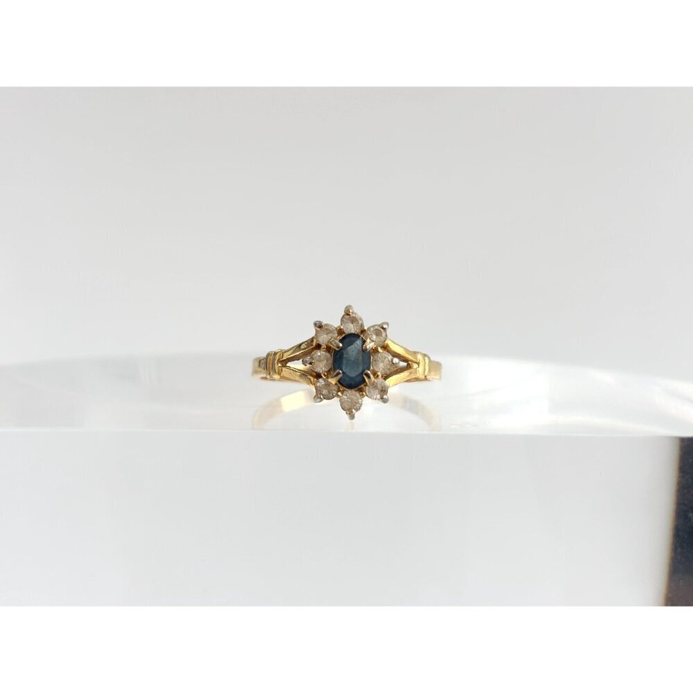 Blue Faux Sapphire Gemstone Gold Toned Costume Jewelry Vintage Ring - sz 11.25 - Picture 13 of 14